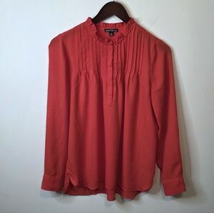 J. Crew Mercantile Pintuck Blouse Ruffle Neck Quarter Button Size 4